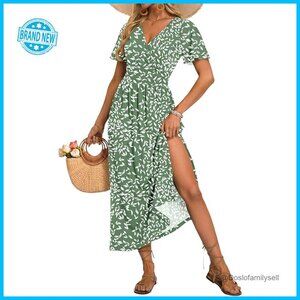 Floral Maxi Dress V-Neck Flutter Sleeve Boho Summer Casual with Pockets
